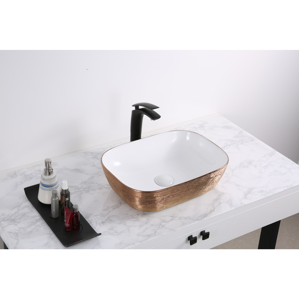 Ruvati 20"x16" Bthrm Vessel Sink Rose Gold Vanity Counter White Ceramic RVB2016WR